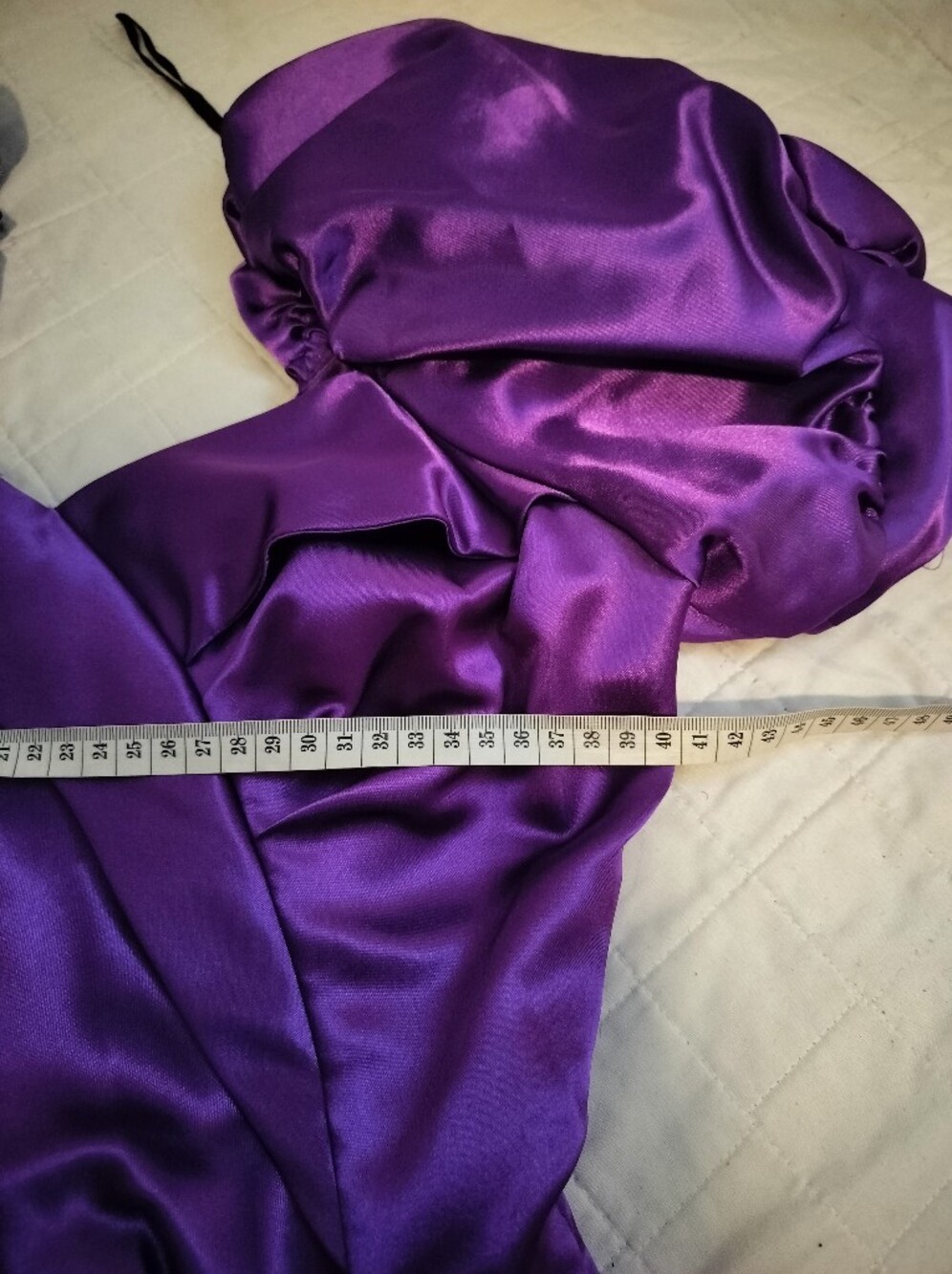 Vintage Vibrant Purple Puff-Sleeve Satin Dress - Picture 5 of 5